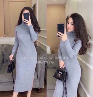 Váy len body cổ lọ