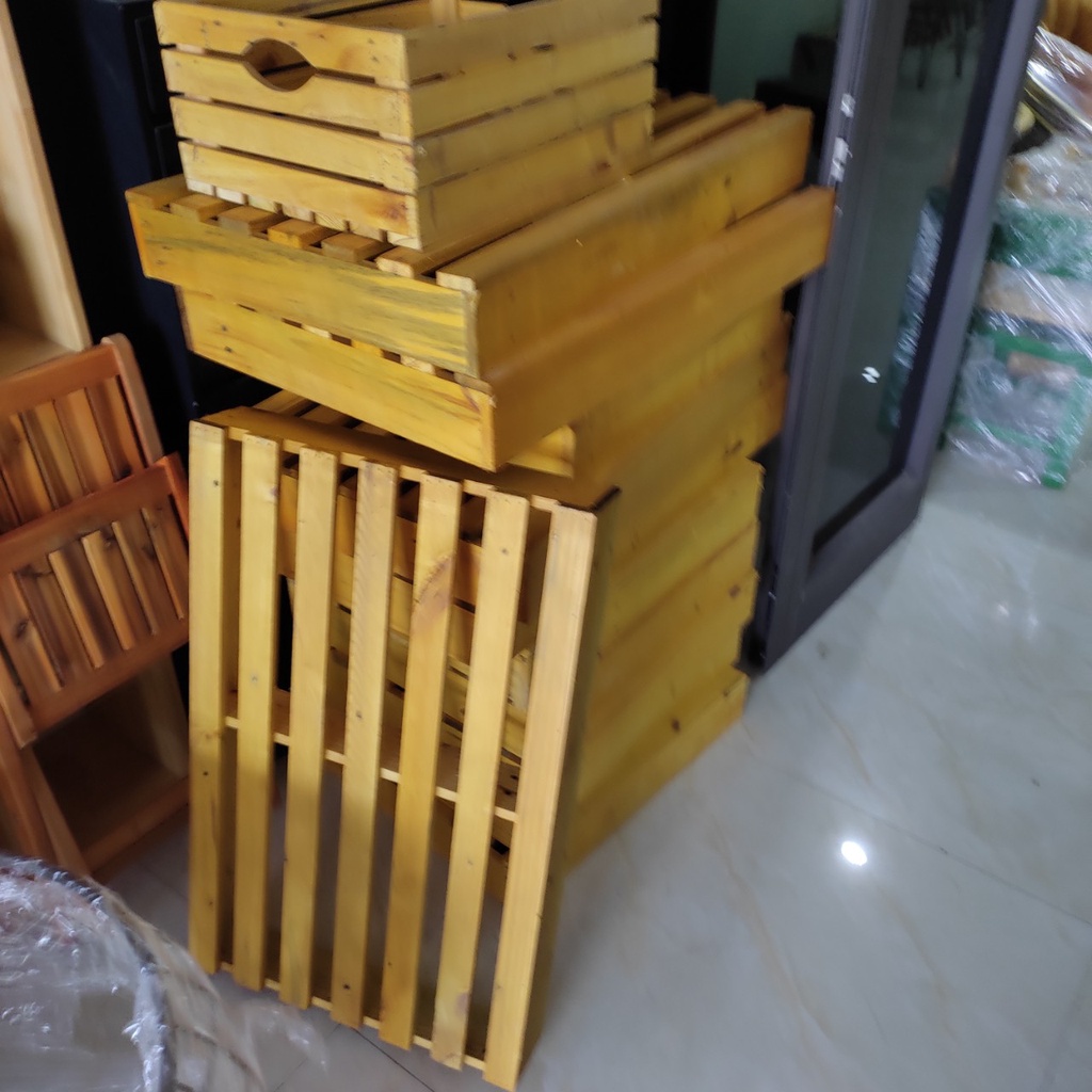 Giường Pallet - kích thước 50 x 80 x 11cm Giường gỗ - Giường xếp - Giường Hộp Pallet đã sơn chống mốc