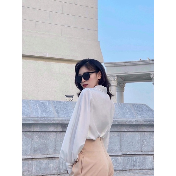 [6SIX Closet] Áo sơ mi nữ dài tay công sở chất lụa ngọc trai tay bồng
