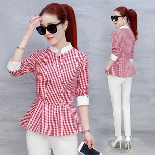 Áo sơ mi nữ ❣️FREESHIP❣️Áo kiểu sọc caro peplum Phom dáng ao chuẩn đẹp,