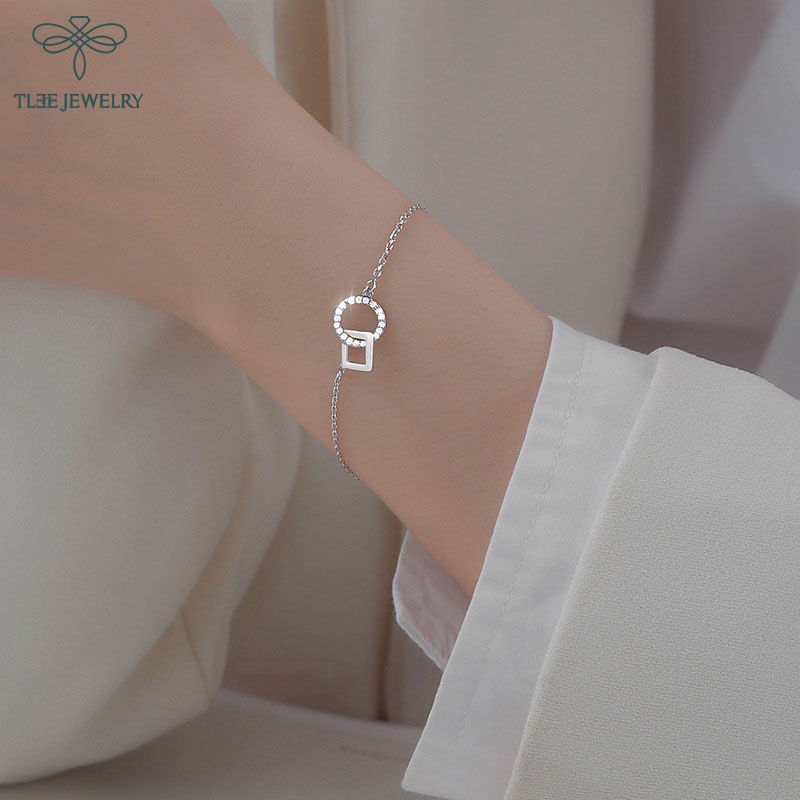 Lắc tay bạc nữ TLEE mẫu vuông tròn nạm đá xinh xắn TleeJewelry LT0135