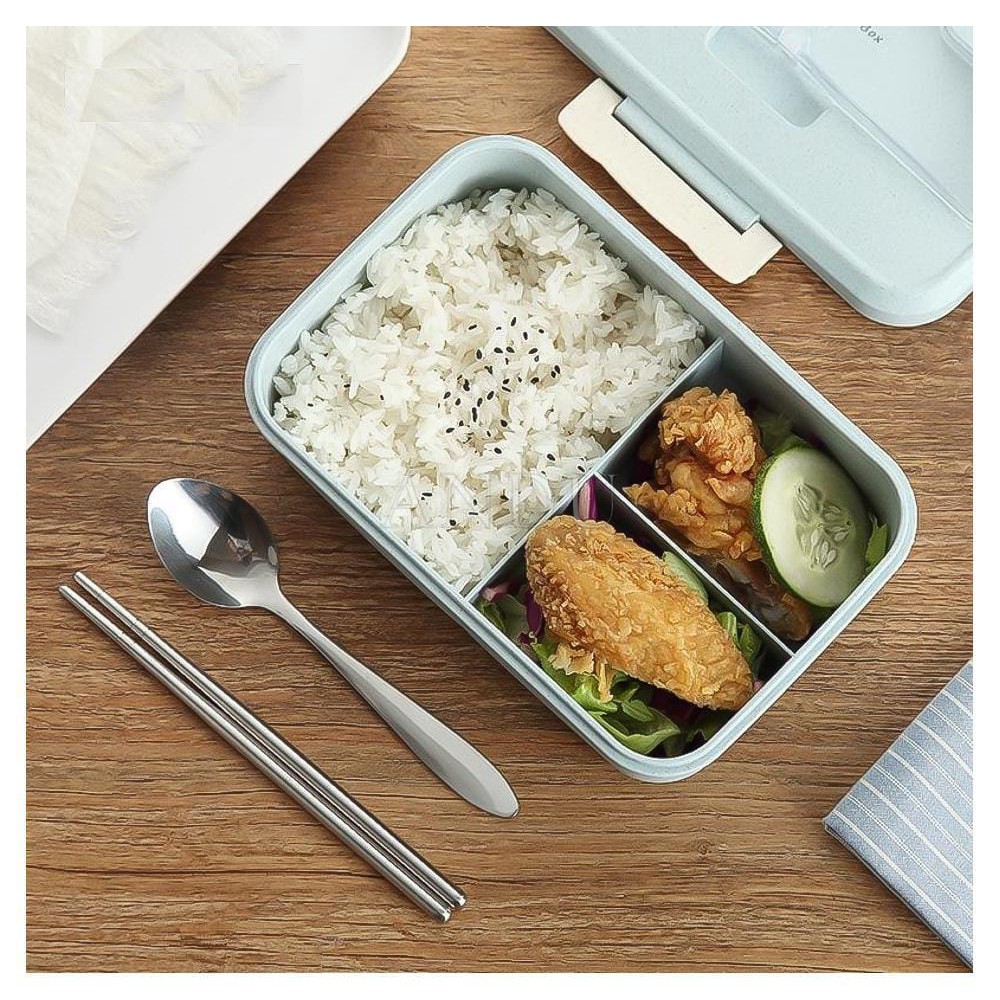 Hộp Đựng Cơm, Hộp Cơm Văn Phòng Lúa Mạch 3 Ngăn Tặng Đũa Cà Thìa Inox Màu Ngẫu Nhiên