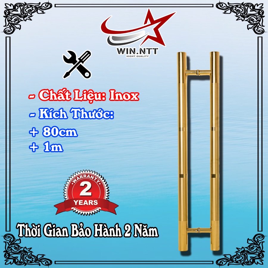 Tay Inox Vàng Tròn Đốt  - Nắm Cửa Kính Cường Lực, Cửa Nhôm.