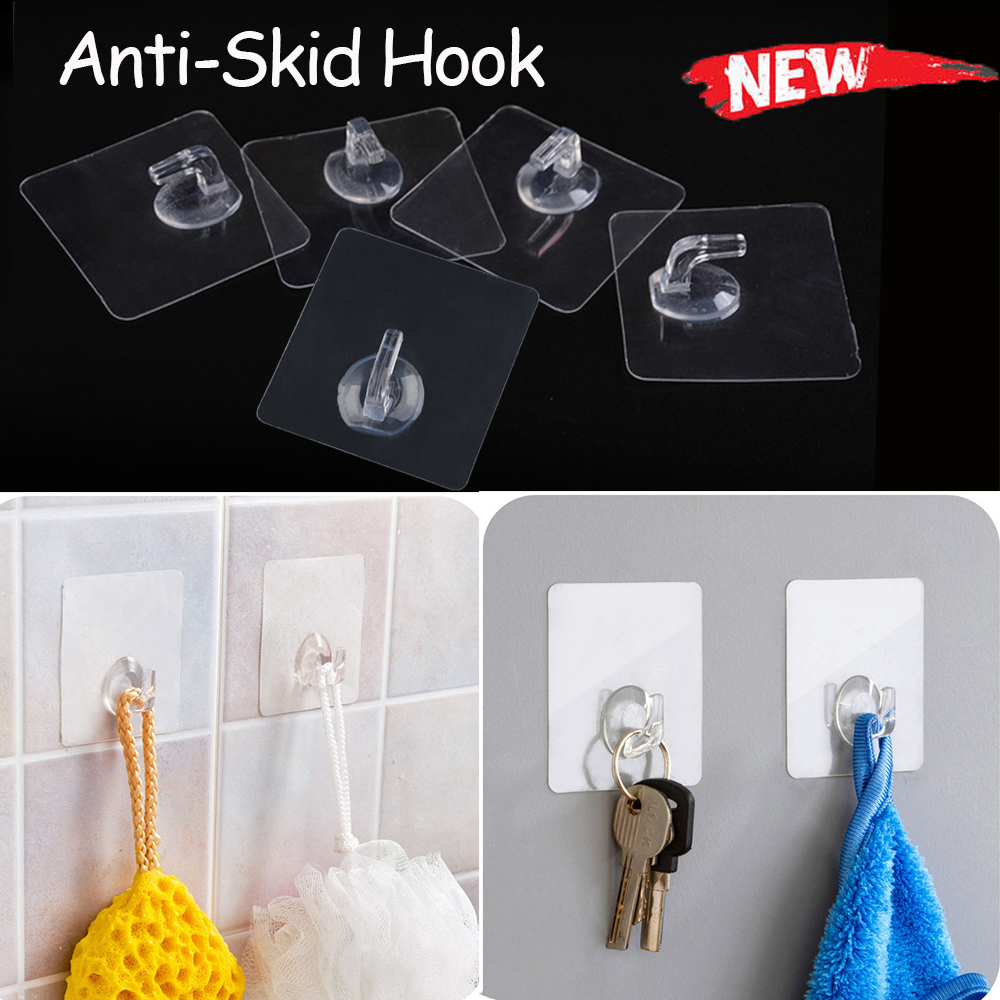 Set 10 Móc Treo Đồ Dán Tường Trong Suốt Chống Thấm Nước Tiện Dụng