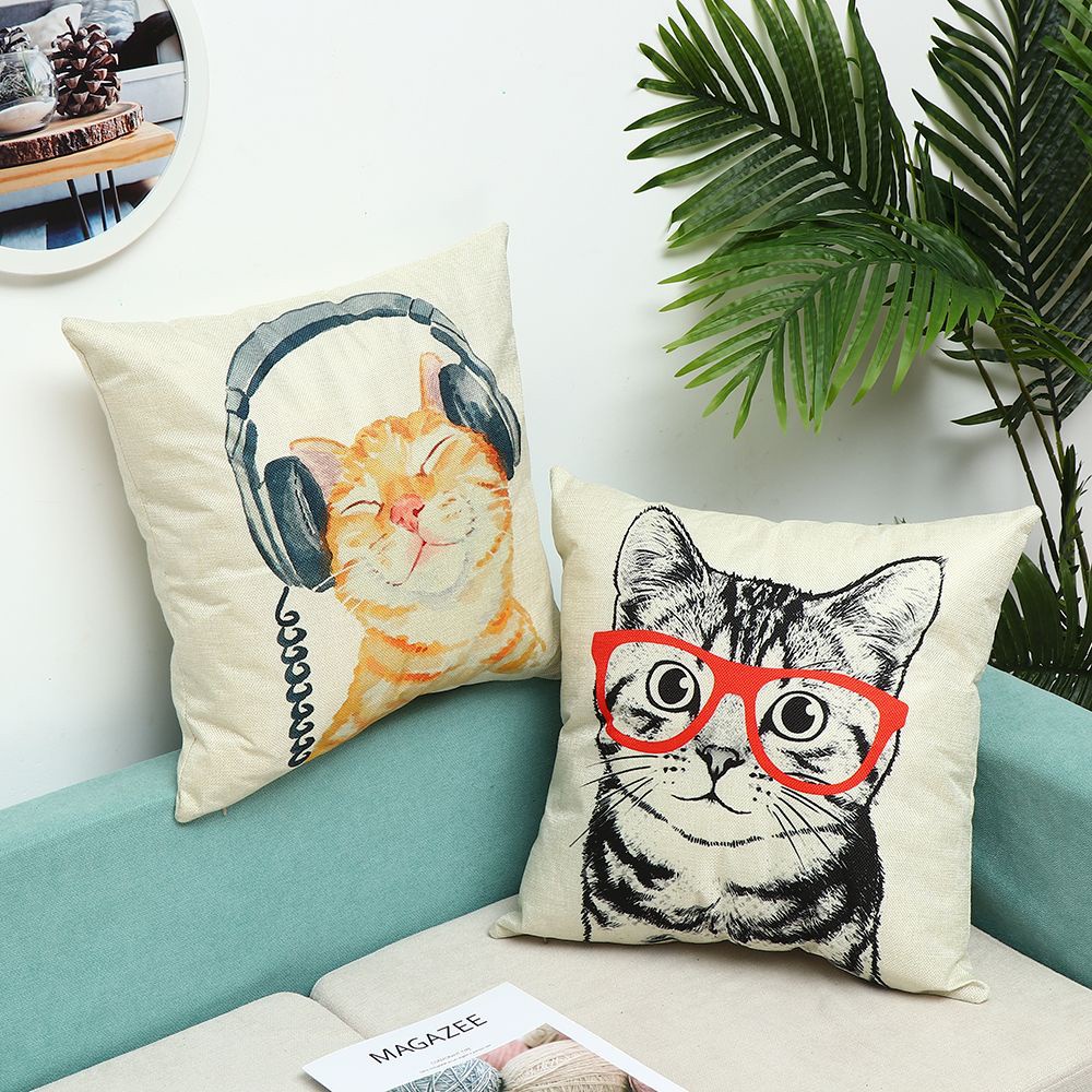 MIOSHOP Sofa Pillowcase Pet Animal Print Pillow Covers Cushion Cover Cute Cat Home Decoration Children Room Linen Lovely Pillow Case