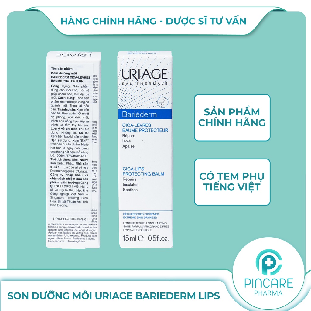 Son dưỡng môi Uriage Bariederm Lips - Hàng chính hãng - Nhà thuốc PinCare