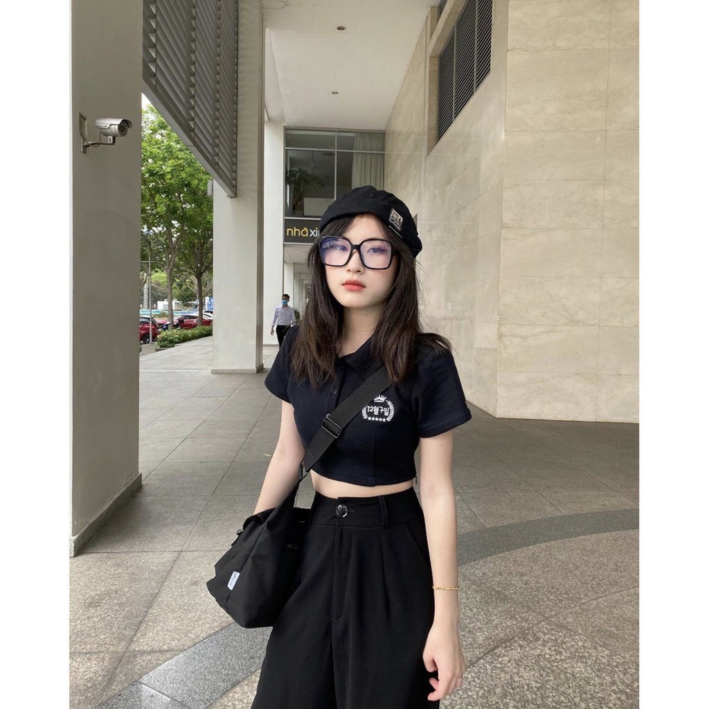 Áo croptop nữ ngắn tay có cổ - áo polo dáng ngắn Hàn Quốc HOJI