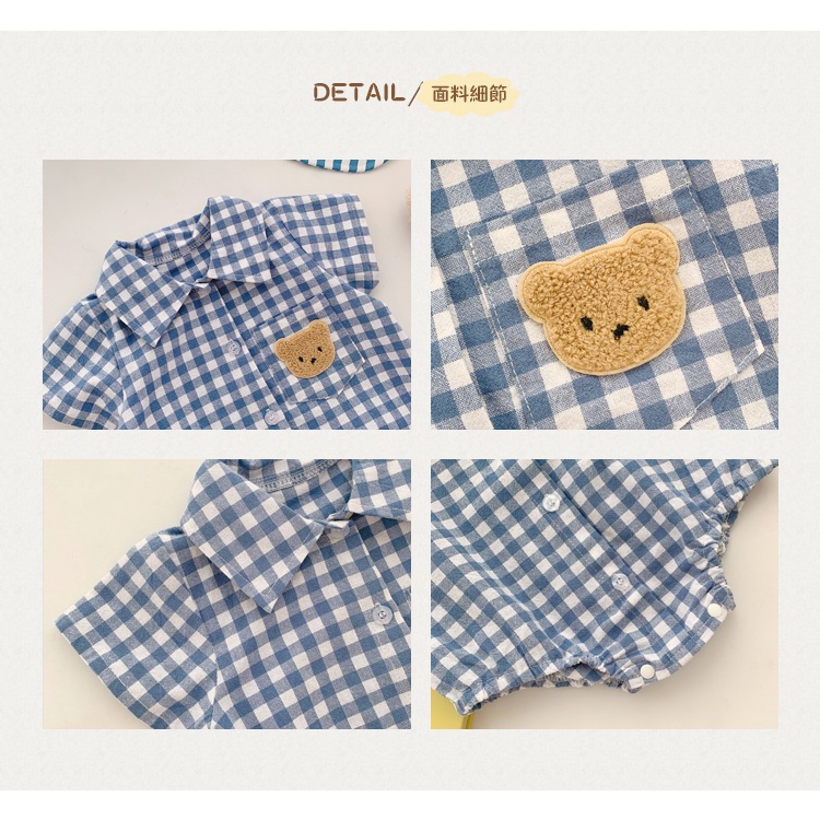 Áo Liền Quần Ngắn Tay Cổ Sơ Mi Thêu Hình Gấu Thời Trang Mùa Hè Cho Bé Trai