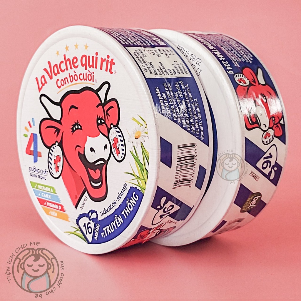 Phô mai Con Bò Cười 16/8 miếng bổ sung Canxi + vitamin Vị truyền thống ăn liền La Vache qui Rit