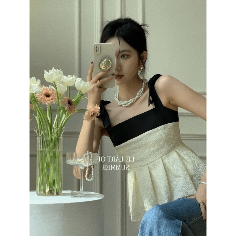 Áo hai dây dáng babydoll xoè xếp ly xinh xắn sang trọng