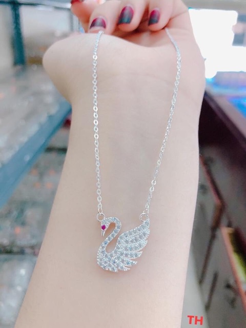 Dây chuyền nữ thiên nga đính đá chuẩn bạc ta -Bao trắng