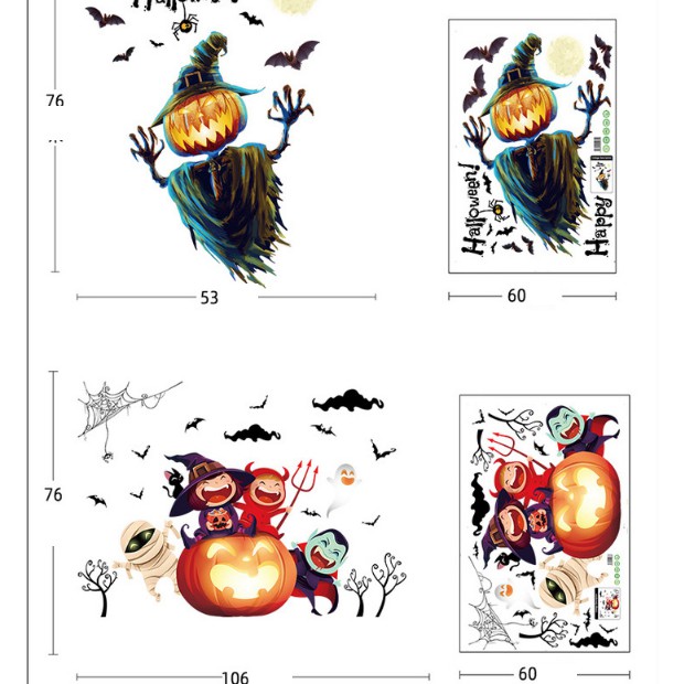 COMBO DECAL DÁN TƯỜNG - Bí Đỏ kết hợp Người Rơm Halloween