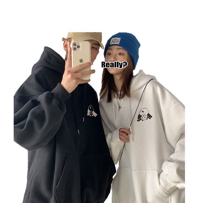 set 2 áo đôi hoodie nỉ bông logo gấu trúc, áo đôi hodie nỉ giá rẻ