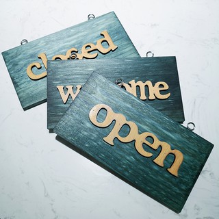 Bảng Gỗ Hand Made Treo Cửa Open-Close-Welcome