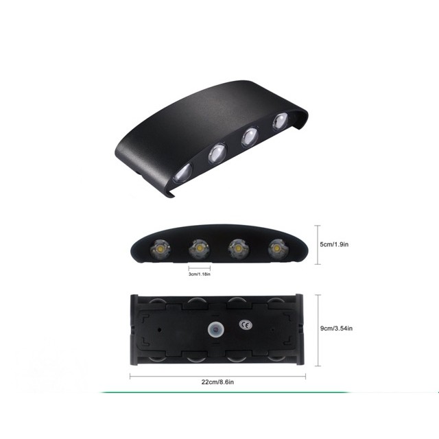 Đèn Tường LED Trang Trí Hắt Sáng Trên Dưới - Loại 6 Tia Sáng Vàng - Nguồn Nhôm Đúc Chống ẩm Chống Nước IP66