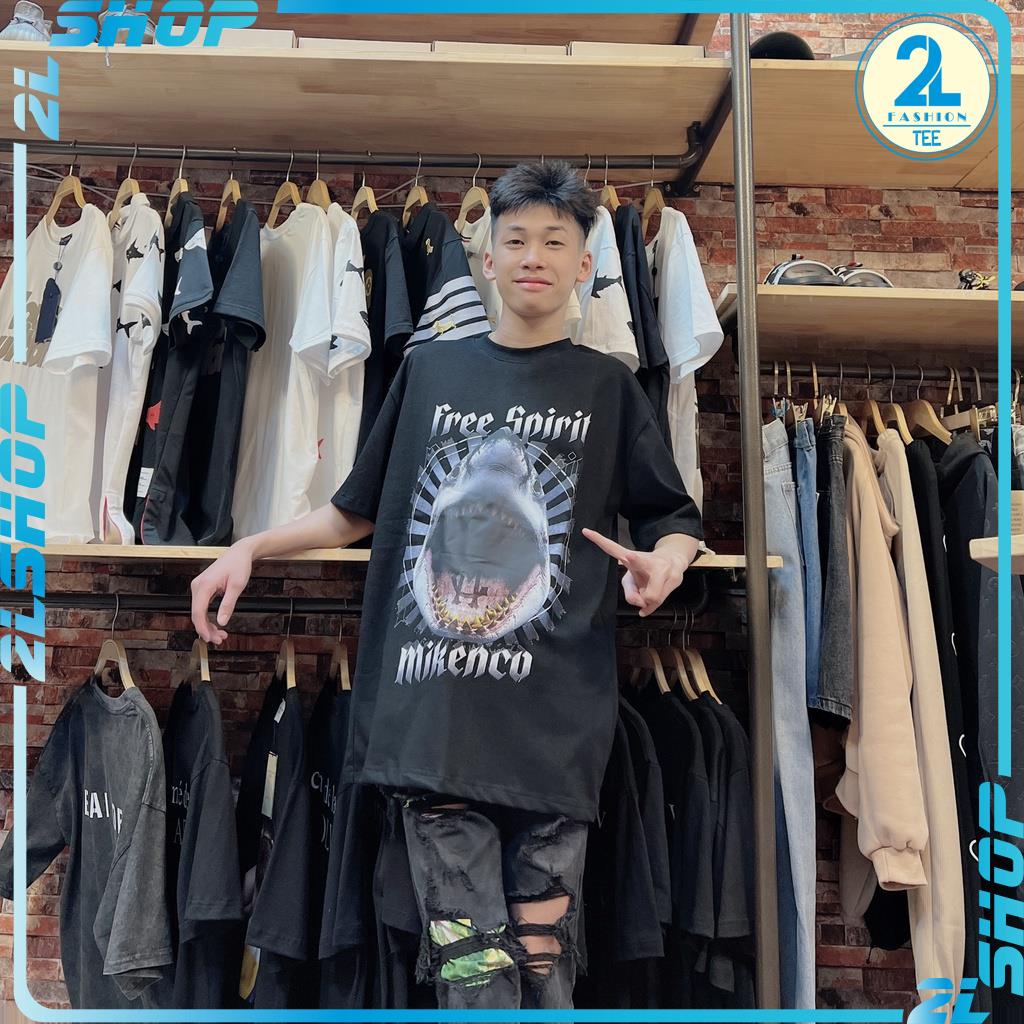 Áo MIKENCO Cá Mập Free Spirit 5D  giá rẻ chất cotton mát mịn, áo thun mikenko tay lỡ cổ tròn nam nữ