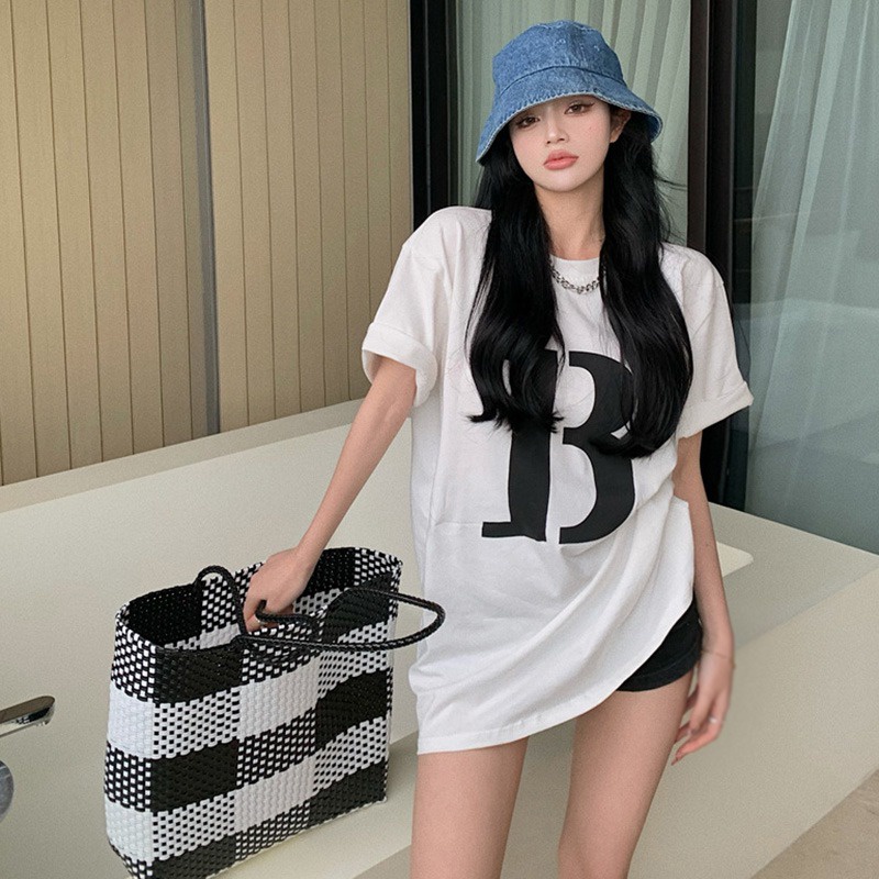 Áo Thun Nữ Ngắn Tay Cổ Tròn In Chữ Phong Cách Hàn Quốc