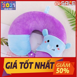 Gối kê cổ hình chữ C kèm bịt mắt hàng nhập màu tím