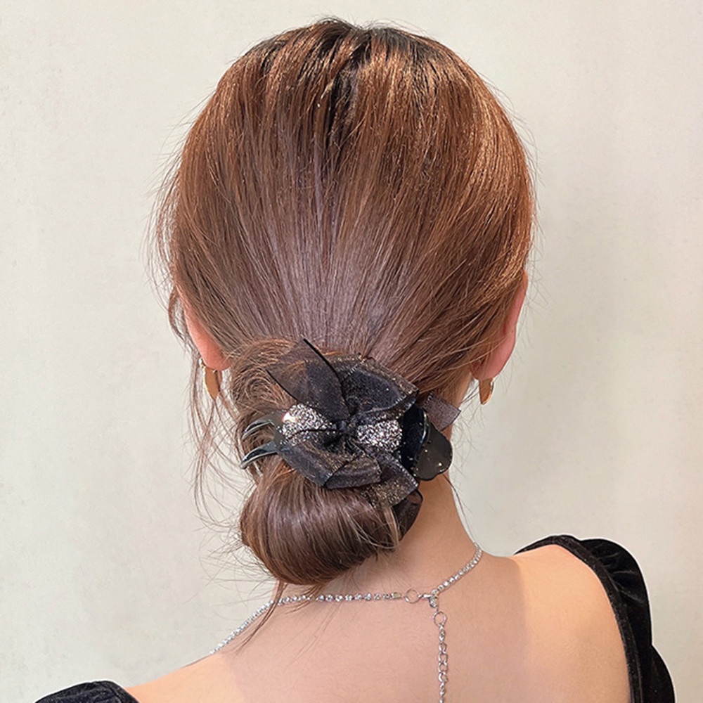 Kẹp Tóc Hình Nơ Đính Đá Màu Đen Thời Trang
