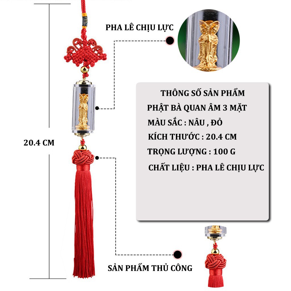 Dây Treo Trong Xe Ô Tô Tượng Quan Âm 3 Mặt