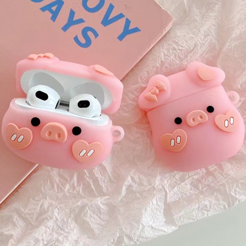 Vỏ Bảo Vệ Hộp Sạc Tai nghe không dây Airpods pro 3 2 1 1 / 2 / 3 / pro Bằng Silicon Hình Heo Hồng Dễ Thương