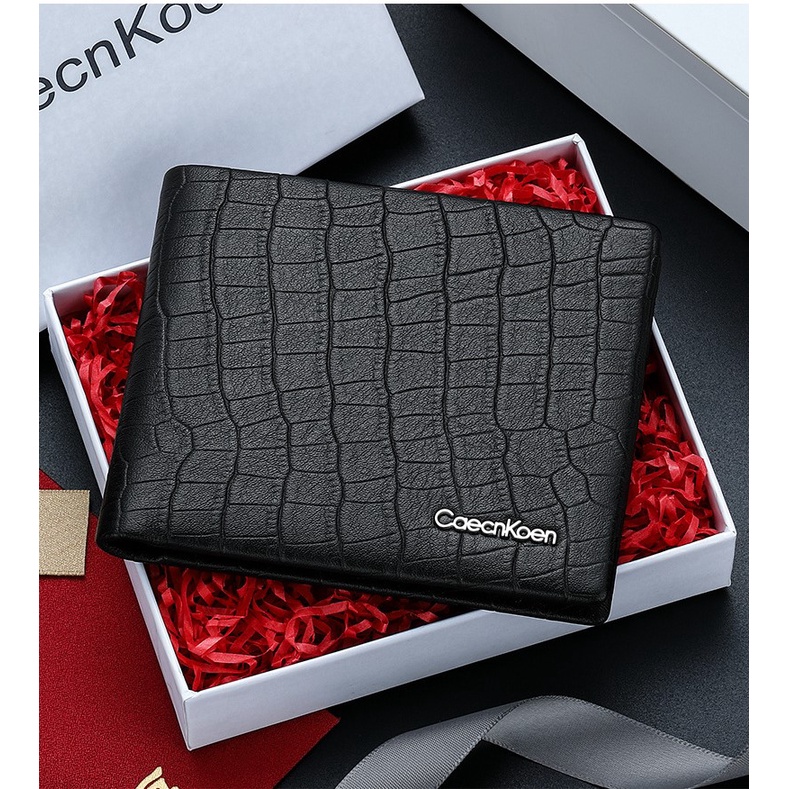 Ví Nam Dáng Ngắn CaecnKoen Da Bò 2 Lớp Cao Cấp Full Hộp Đựng Cao Cấp