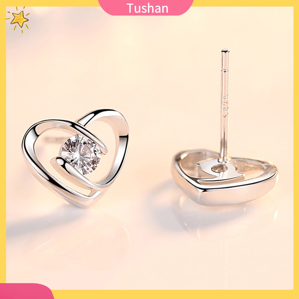 TUSH_Fashion Women Cubic Zirconia Inlaid Swirl Heart Ear Stud Earrings Jewelry Gift
