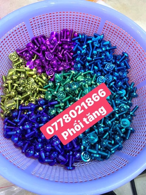 Ốc titanium GR5 6 li 10 15 20 25 30 35 40 45 50 đầu trụ ( xanh tím , lục bảo , phôi trắng )