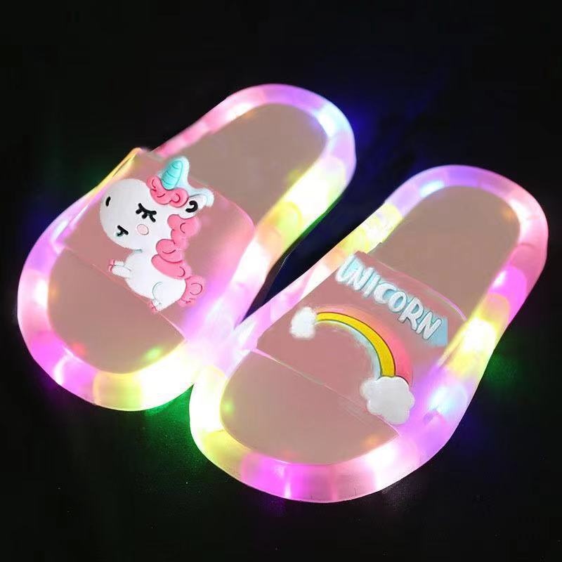 Dép phát sáng cho bé gái bé trai đế mềm size 22-34 - Dép có đèn cho bé hình Unicorn và Squid Game - Dép trẻ em phát sáng