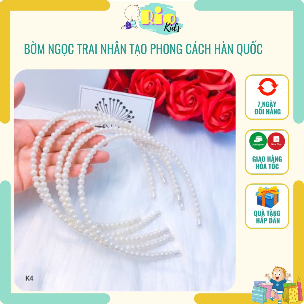 Bờm cài tóc ngọc trai nhân tạo thiết kế sang trọng phong cách Hàn Quốc cho bạn nữ, phụ kiện tóc - Riokids PKT2