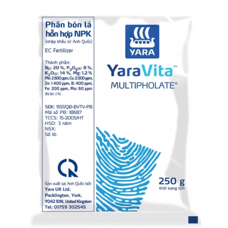 Phân bón lá hỗn hợp NPK Multipholate bổ sung đa vi lượng Yaravita 250 gr