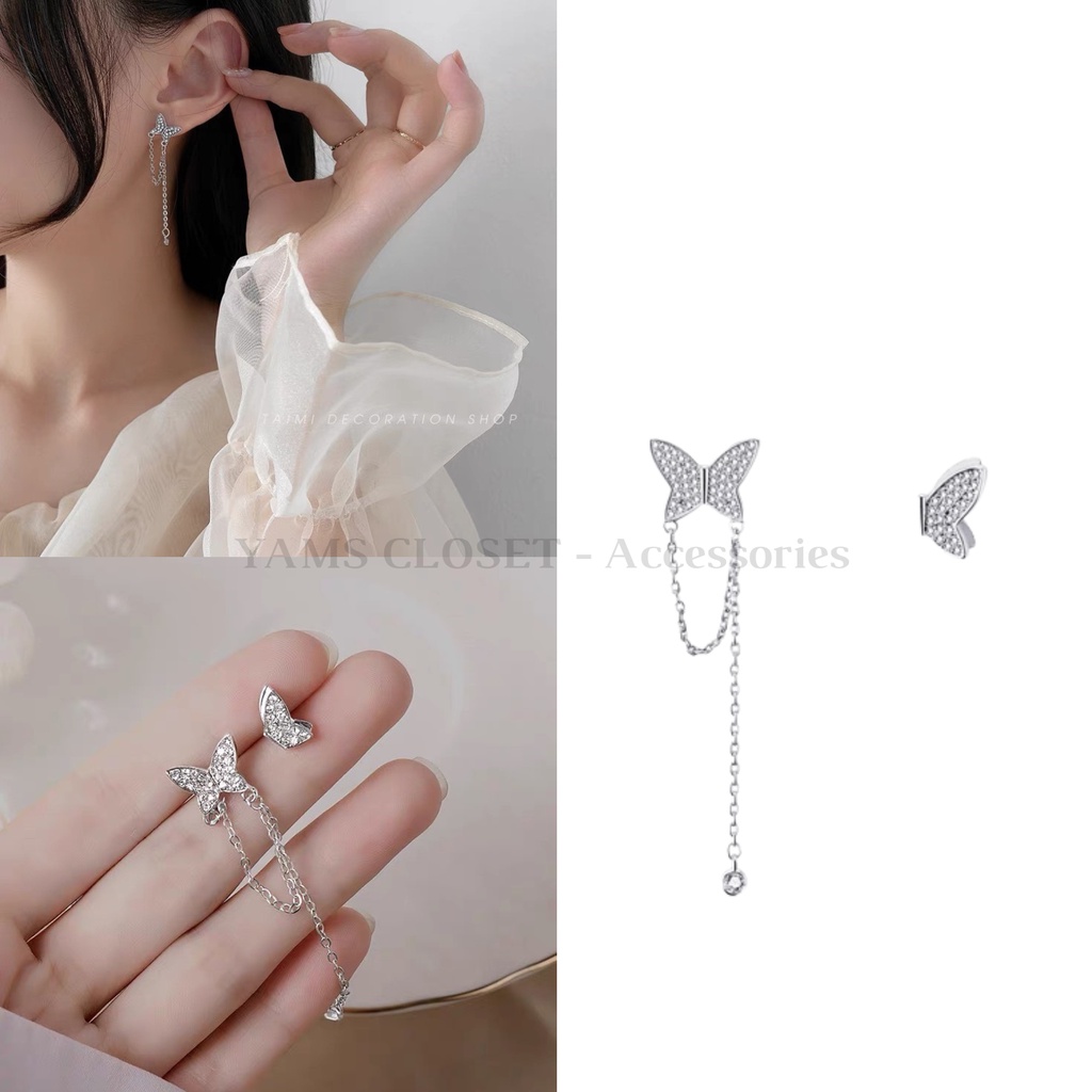 Khuyên tai nạm đá nhân tạo Bông 2 đôi cá tính sang chảnh 2 chiếc khác nhau