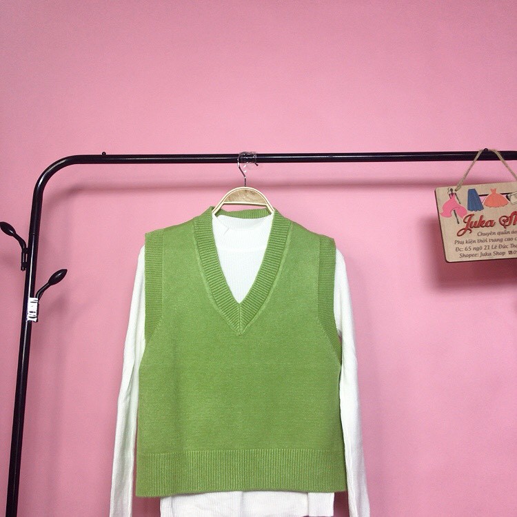Áo Len Nữ Không Tay Cổ Chữ V Dáng Rộng Thời Trang