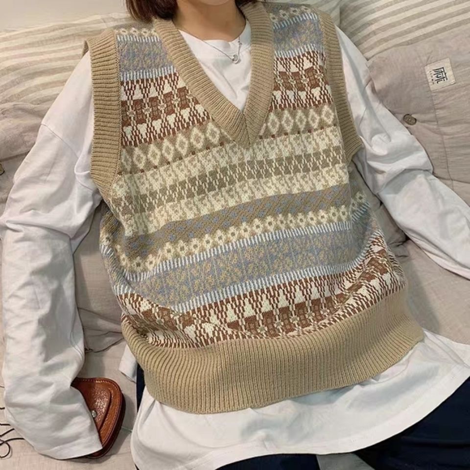 Áo Gile Vest Knitted Women's Sleeveless Korean Student V-neck Pullover Vest