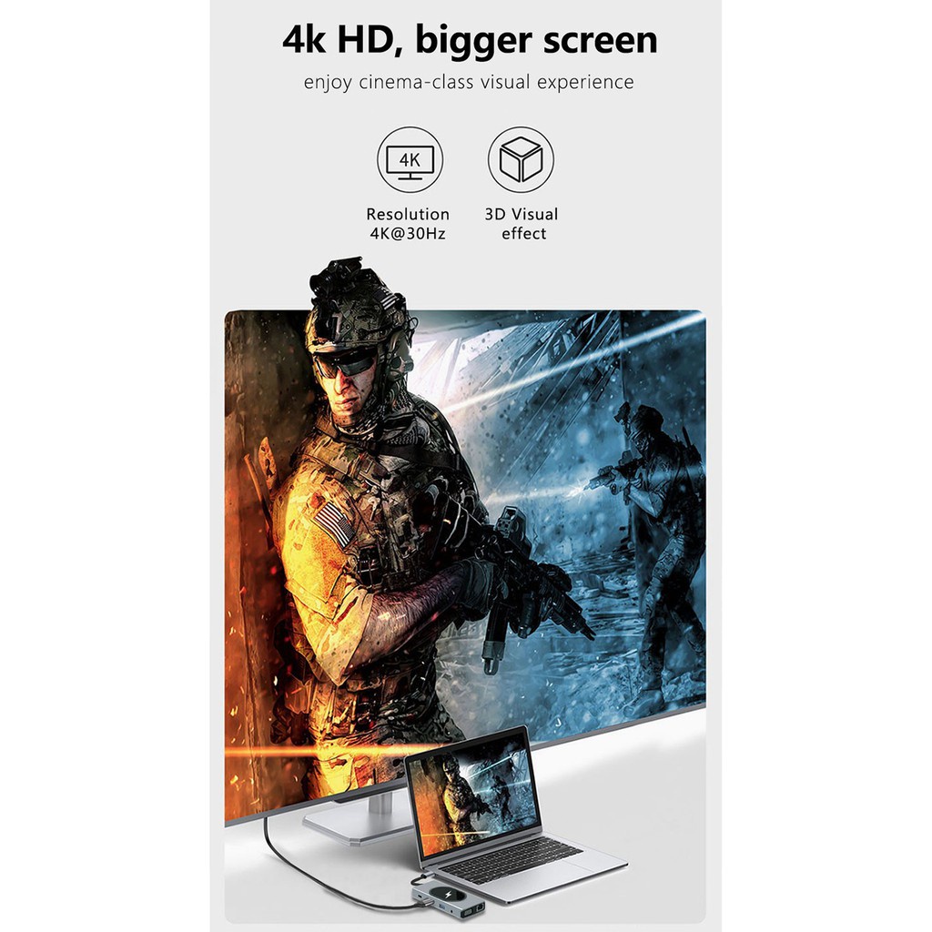 Trạm Sạc Không Dây 11 Trong 1 Chuyển Đổi USB C Sang HDMI 4K VGA 1080P RJ45 USB3.0 3.5mm PD Cho Laptop / Điện Thoại / Máy Tính Bảng