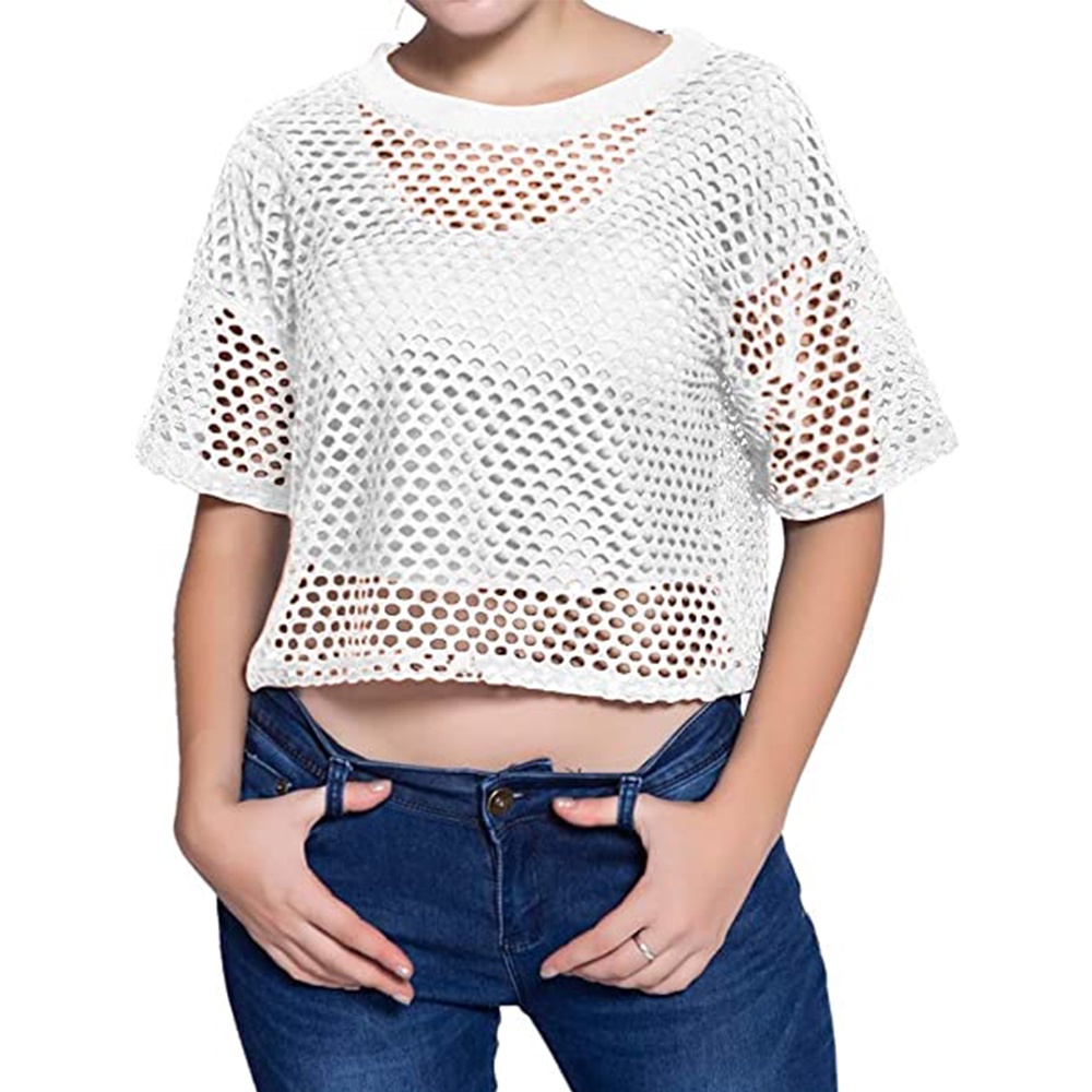 Áo Croptop Một Kích Thước Dạng Lưới Gợi Cảm Cho Nữ