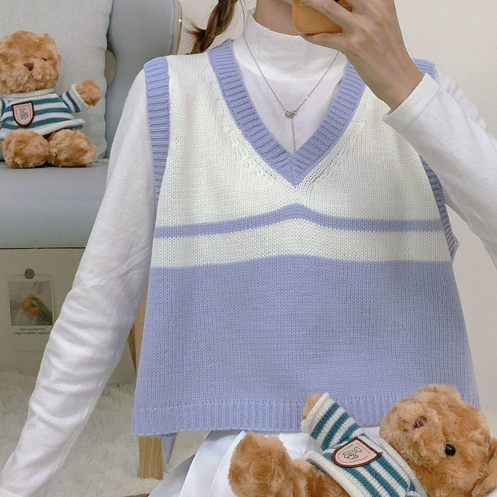 Áo Sweater sát nách dệt kim khoác ngoài cổ chữ V thời trang mới cho nữ