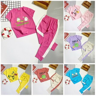 20-35kg Bộ thun coton tay ngắn quần dài bé gái 135