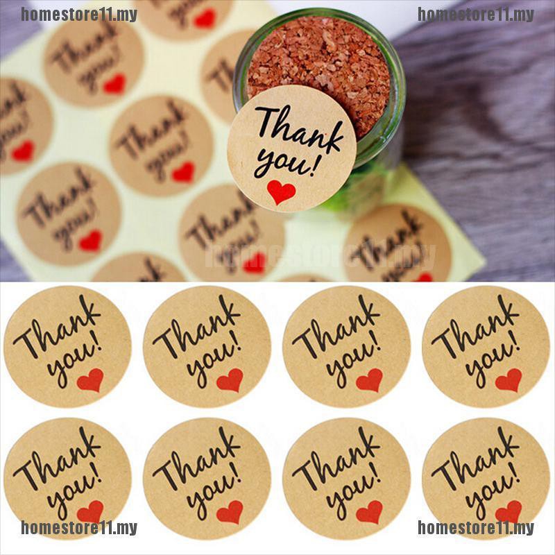 Set 60 Sticker Giấy Kraft Hình Trái Tim "Thank You" Trang Trí Bánh Kem