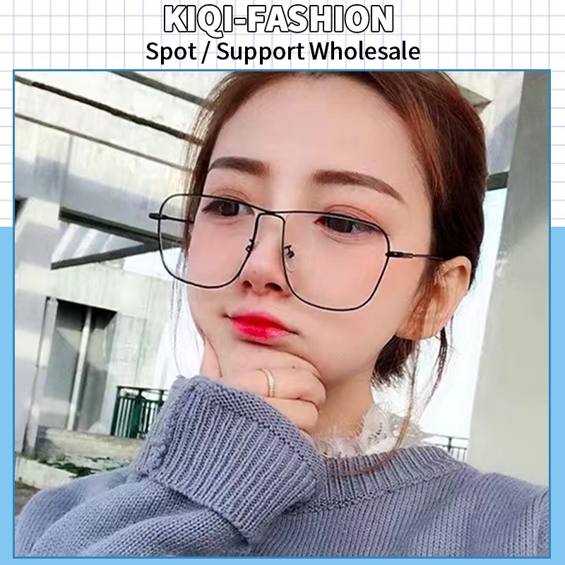 (KIQI-FASHION) COD Mắt Kính Gọng Vuông Lớn Bằng Kim Loại Chống Bức Xạ Thời Trang Hàn Quốc Cho Nam Nữ