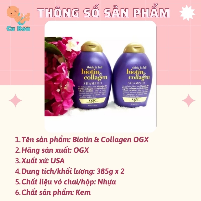 Cặp Dầu Gội Đầu Biotin 385ml Ngăn Ngừa Rụng Tóc Dưỡng Tóc Chống Khô An Toàn Cho Cả Mẹ Bầu Sau Sinh Chuẩn UK