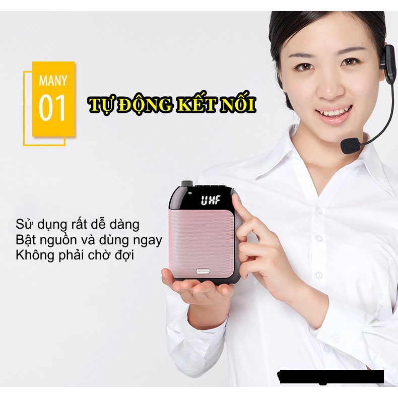 Máy trợ giảng không dây UHF Aporo T9 ( Tặng 1 micro cài ve áo đặc biệt + 01 sạc nguồn )