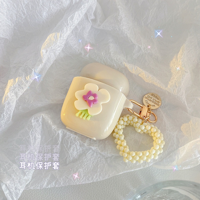 OFF WHITE Vỏ Bọc Bảo Vệ Hộp Sạc Tai Nghe Baseus W04 TWS W04 Pro Có Nơ Họa Tiết Trái Tim/Quả Cherry Dễ Thương Có Móc