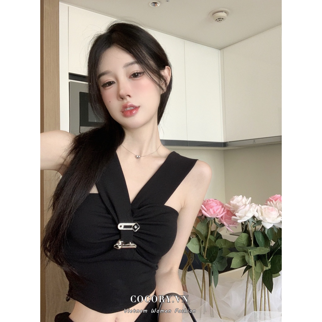 Cocory vn Áo Hai Dây Chéo Thời Trang Mùa Hè Quyến Rũ Cho Nữ