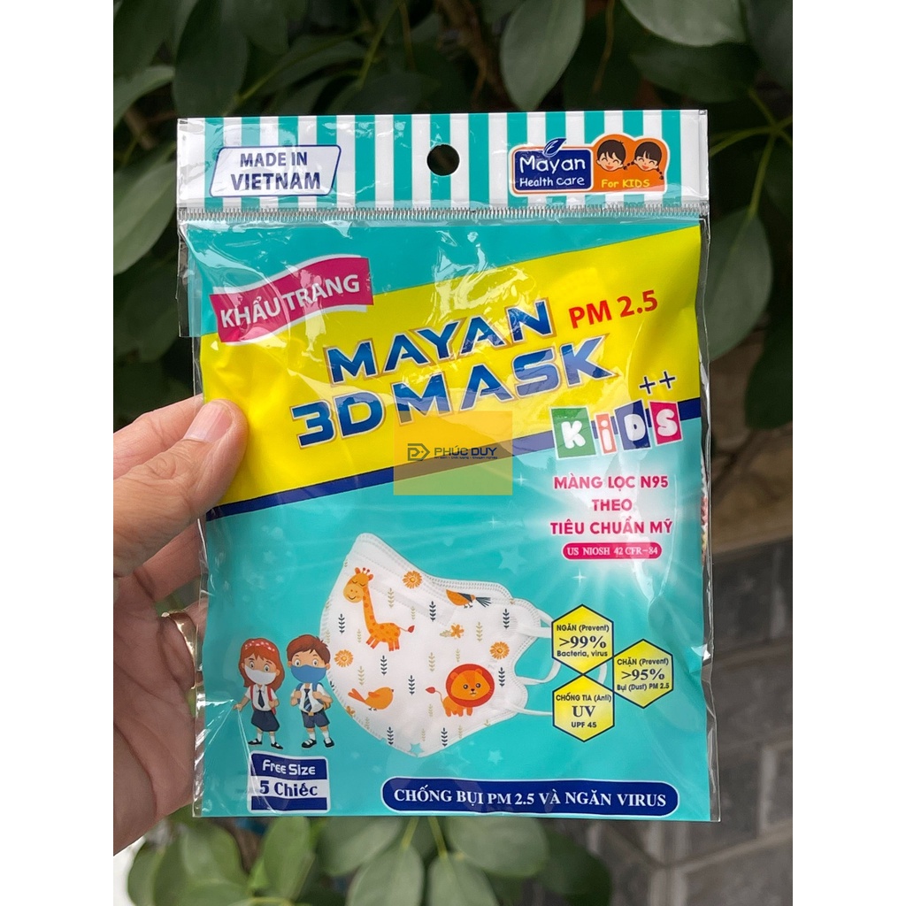 5 Cái Khẩu Trang MAYAN 3D PM2.5 Kids+ với màng lọc Micro filter,Chống Bụi Mịn PM2.5, Ngăn vi khuẩn trẻ em từ 4-15 tuổi