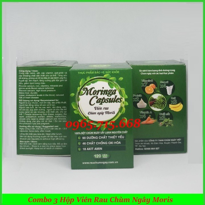 Combo 3 Viên Nang (Rau) Chùm Ngây Moris (120 viên)