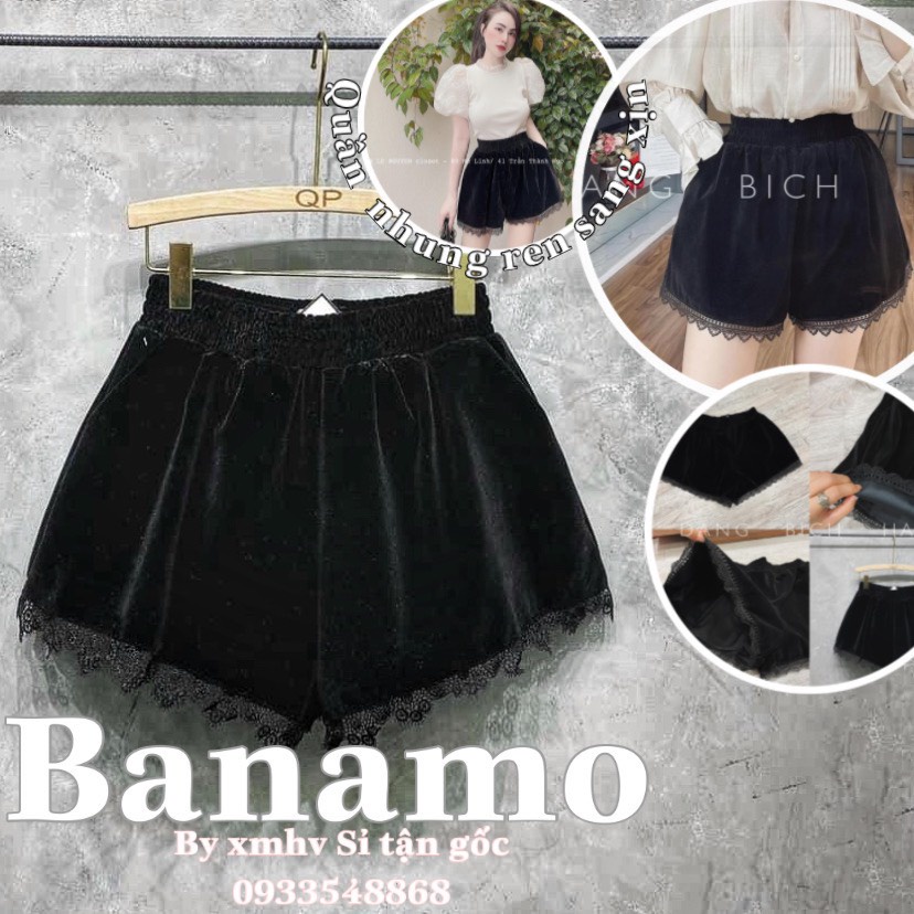 Quần short nhung phối ren cạp cao thời trang Banamo Fashion 694 | BigBuy360 - bigbuy360.vn