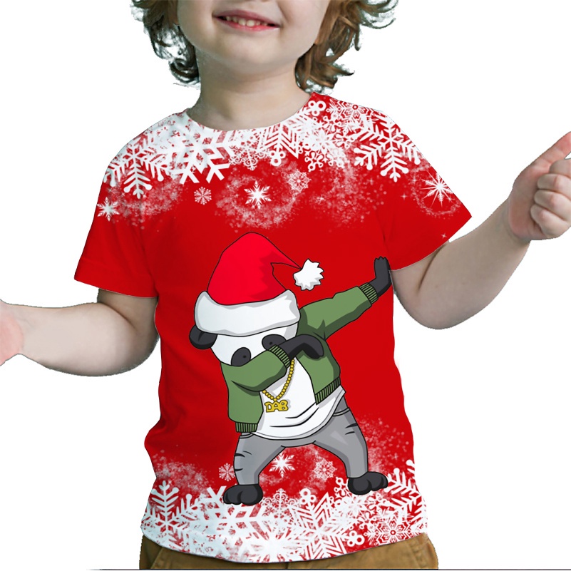 Áo Thun Tay Ngắn In Hình Giáng Sinh 3D Dễ Thương Cho Bé