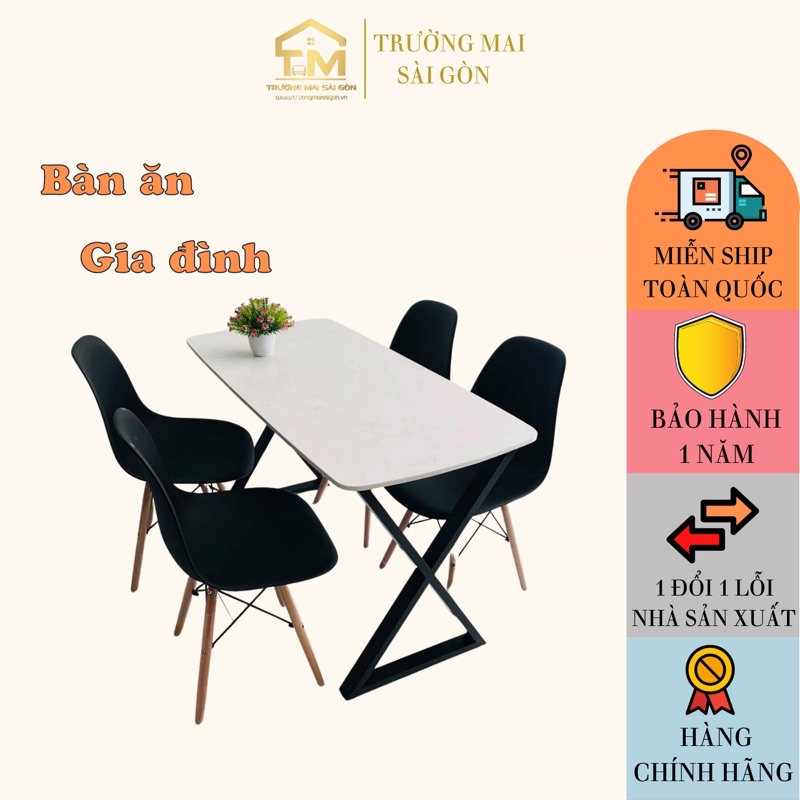 bộ bàn ăn 4 ghế thông minh hiện đại Trường Mai khung sắt sơn tĩnh điện chống gĩ mặt MĐF chống ẩm cực tốt