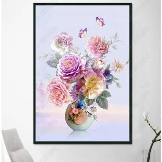 Tranh in canvas hoa mẫu đơn 60x90 kèm khung